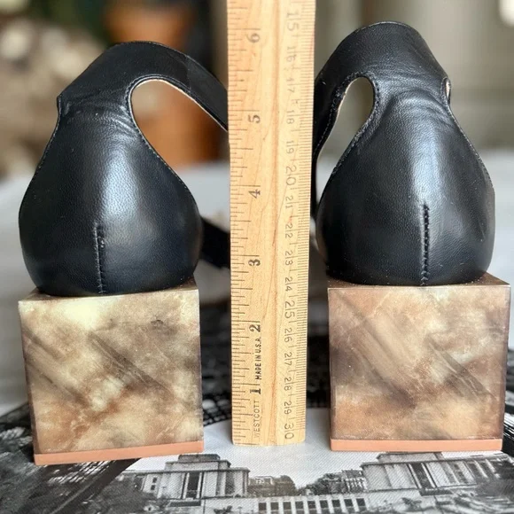 Unique leather sandals with square heels velcro closure marble heel - Picture 4 of 10